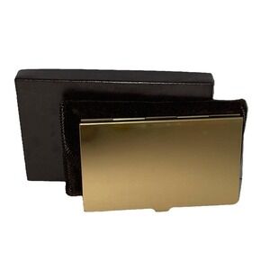 Vintage Luxury Polished Brass Card Case Mirror & Velvet Sleeve Executive Gift
